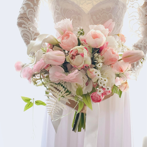 春色ブーケ ピンク チューリップ クラッチブーケ ウェディングブーケ