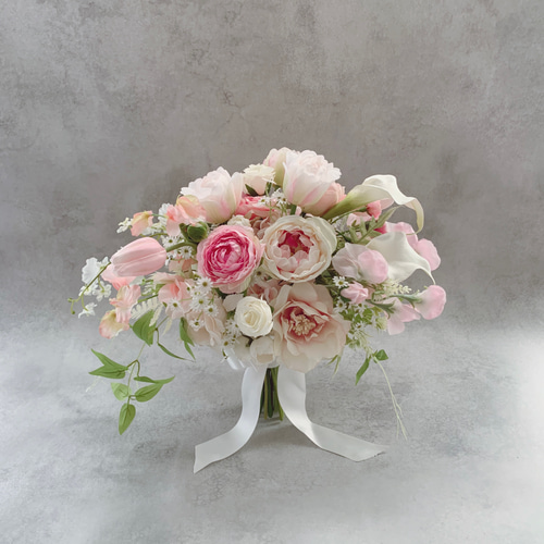 春色ブーケ ピンク チューリップ クラッチブーケ ウェディングブーケ