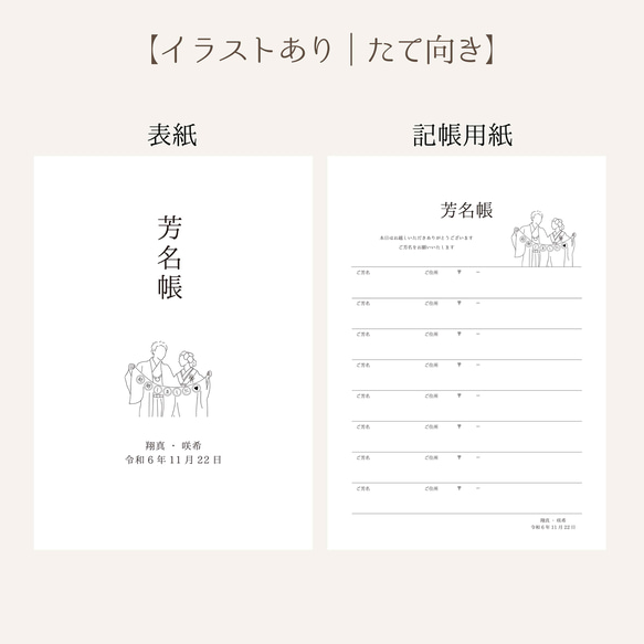 【芳名帳セット  (表紙付き) ＃7 和装デザイン】 ～期間限定～受付サインプレゼント    送料無料 2枚目の画像