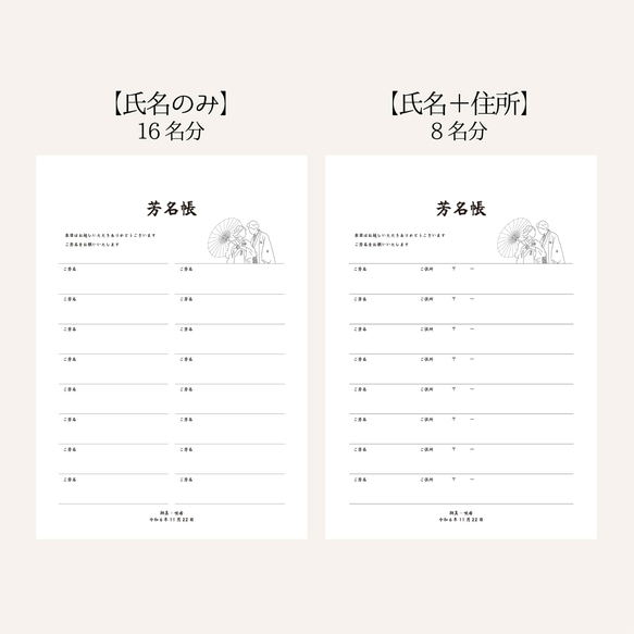 【芳名帳セット  (表紙付き) ＃8 和装デザイン】 ～期間限定～受付サインプレゼント    送料無料 6枚目の画像