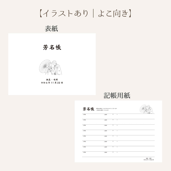 【芳名帳セット  (表紙付き) ＃8 和装デザイン】 ～期間限定～受付サインプレゼント    送料無料 4枚目の画像