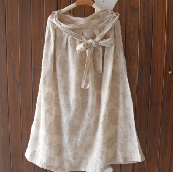 綿麻スカート 　Aのジュアルスカート　ベージュ 1枚目の画像