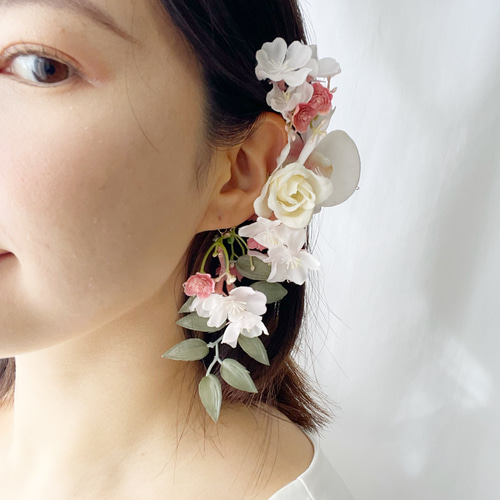 フラワーイヤーカフ アーティフィシャルフラワー 桜 オーダーも フラワーイヤーカフ アーティフィシャルフラワー 桜 オーダーも