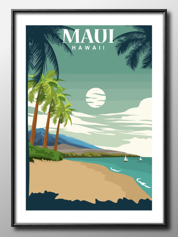 14512□アートポスター 絵画 A3サイズ『ハワイ マウイ島』イラスト