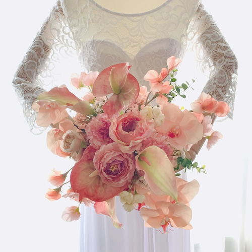 胡蝶蘭、アンスリウム、カラー ピーチファズ オレンジ ウェディング  