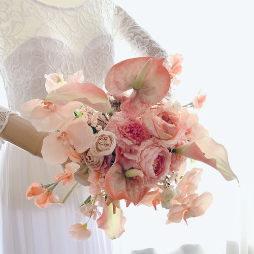 胡蝶蘭、アンスリウム、カラー ピーチファズ オレンジ ウェディング