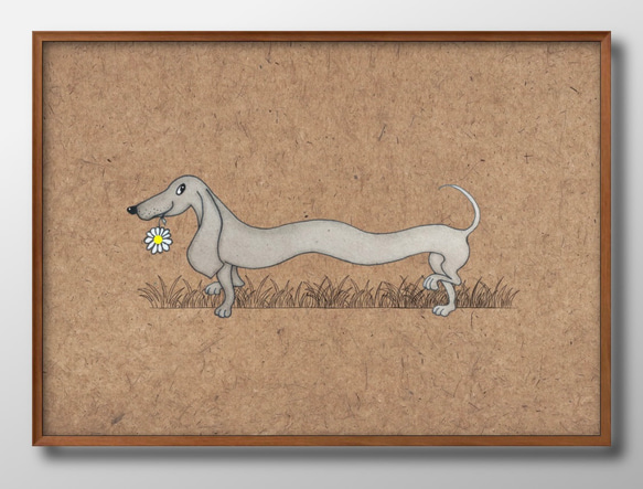 14480■アートポスター　絵画　A3サイズ『ファニーダックスフント　犬』イラスト　デザイン　上級マット紙　北欧 1枚目の画像