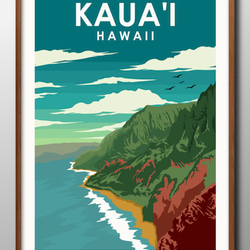14477■アートポスター　絵画　A3サイズ『ハワイ　カウアイ島』イラスト　デザイン　上級マット紙　北欧 1枚目の画像