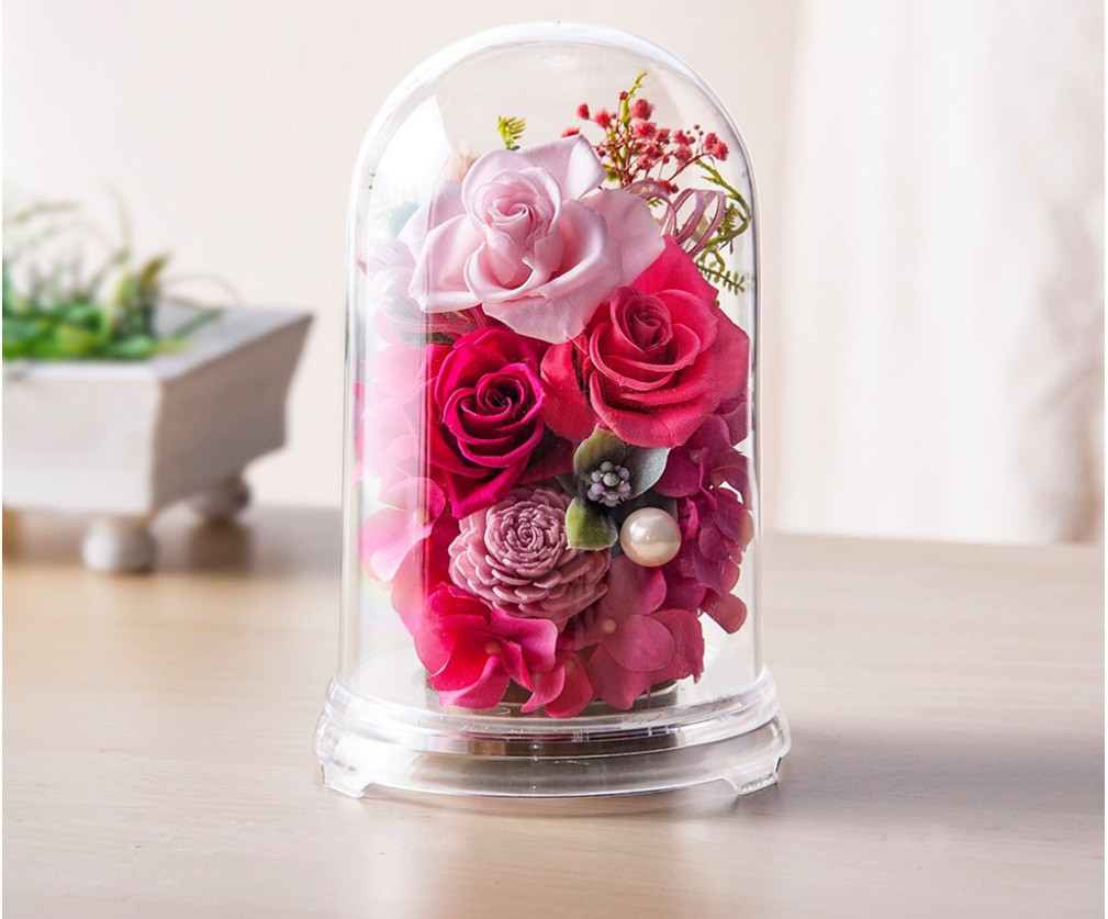 【本州送料無料】メッセージ無料サービス。ドルチェピンクのドームアレンジ  お祝い 花 ドームフラワー ドーム