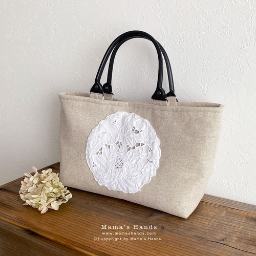 Yahoo!オークション - ハンドメイド リネン×手刺繍 トートバッグ
