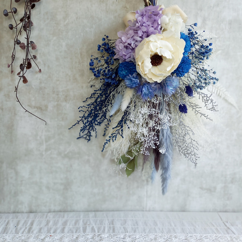 ドライフラワーブーケ風スワッグ  ブーケ　北海道ブルー ドライフラワー ブーケ スワッグ ブルー系 ドライフラワー fukurosan