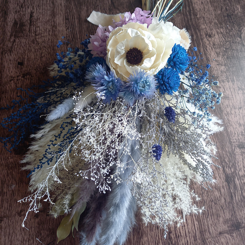 鮮やかブルーパーブルのスワッグ✿ブーケ ドライフラワー プリザーブド