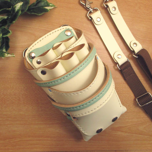 手縫い 本革 6丁差しシザーケース (ホワイト＆空色) SCA-53/WHH その他  