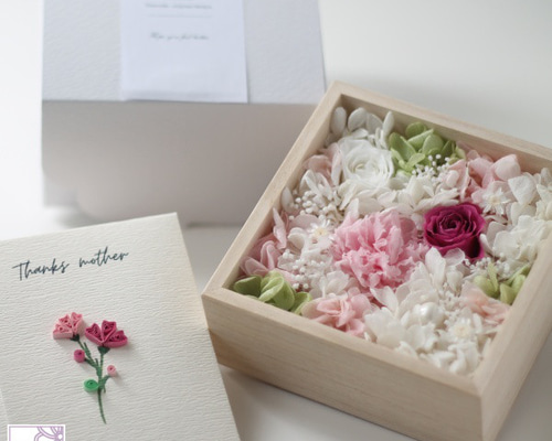母の日のお供え 桐箱入り仏花とお線香のセット”Thanks mother