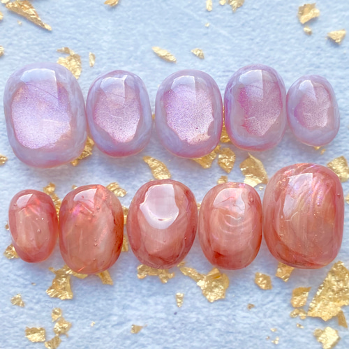 サイズオーダー】うるうるピンクの個性派ニュアンスマグネットネイル  