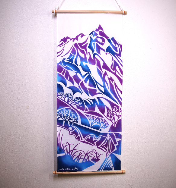 日本手拭い「Mt槍」（紫）　注染本染め　北アルプス　槍ケ岳　登山　アウトドア 2枚目の画像