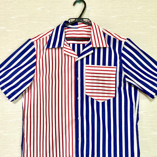 ☆セール☆夏に映える |個性派| ☆赤×青ストライプのメンズアロハ