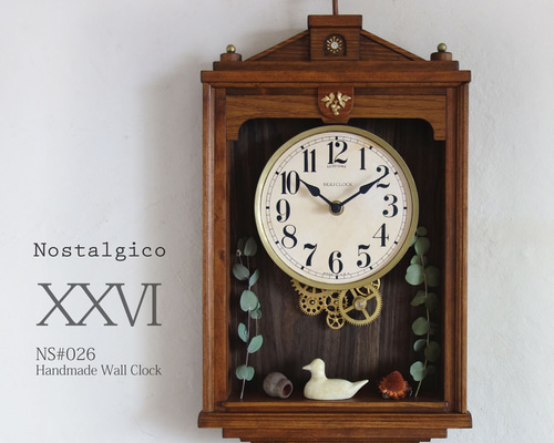 アンティーク壁掛け作品 送料無料】Nostalgico#026レトロな掛け時計 Mサイズ 手作り品