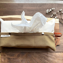 帆布のボックスティッシュケース⭐︎引っ掛け紐は本革 1枚目の画像