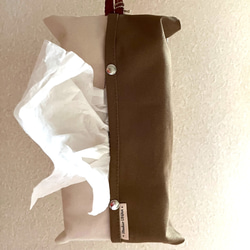 帆布のボックスティッシュケース⭐︎引っ掛け紐は本革 3枚目の画像