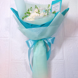 プリザーブドフラワー花束　ホワイトブルー　ブーケ 4枚目の画像