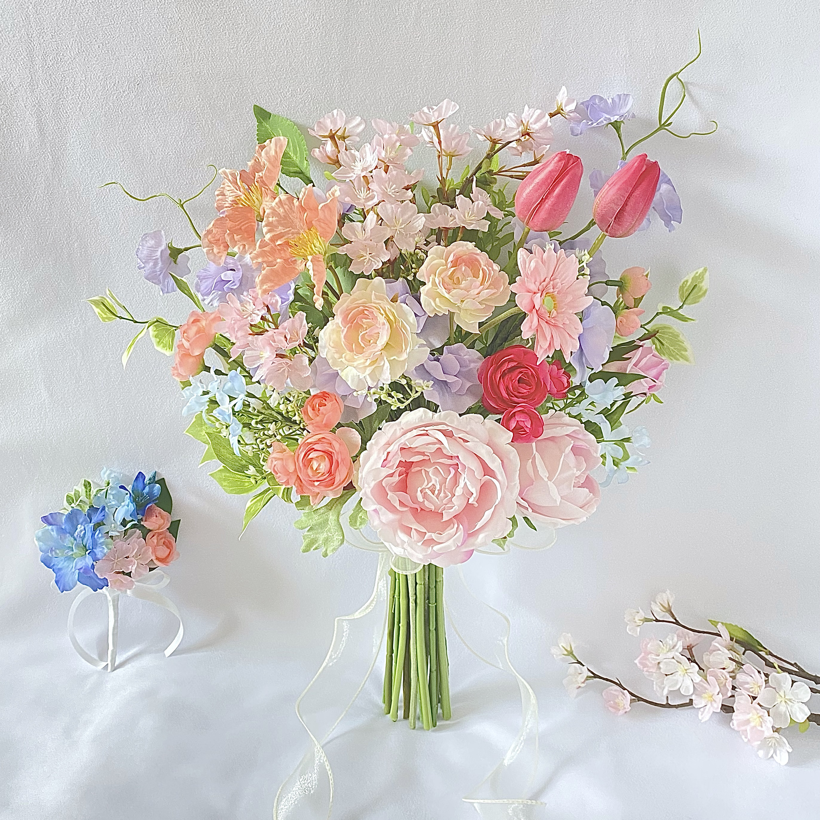 【オーダーメイド】パステルカラー の カラフル ガーデン クラッチ ブーケ（造花・ウェディング・結婚式・前撮り・フォト）