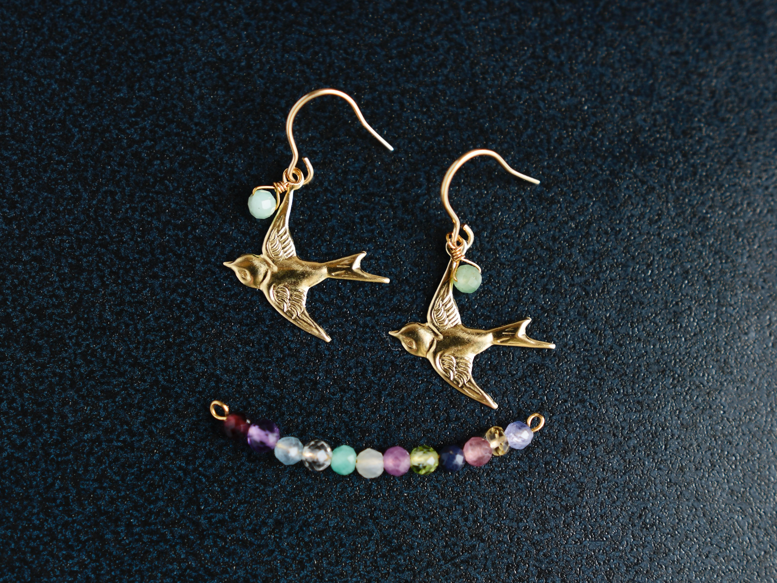 期間限定！ 誕生石 選べる 【 14kgf ピアス 】 春を告げる 鳥 ツバメ （ 燕 つばめ 天然石 誕生日プレゼント