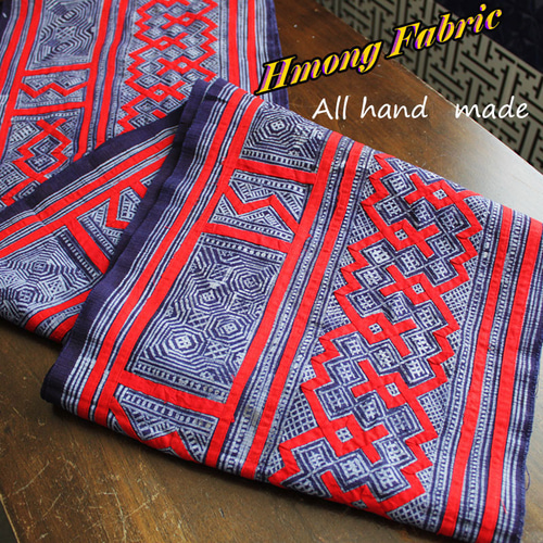 モン族伝統織物 藍染め 生地 刺繍 アップリケ テーブルクロス