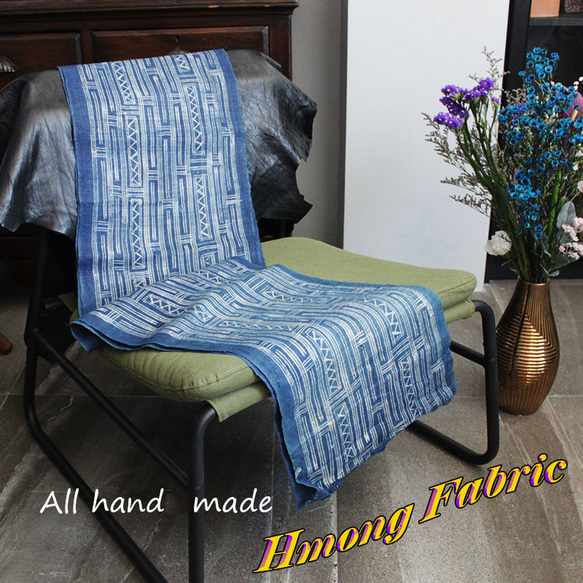 モン族伝統織物　ロウケツ染め　藍染め　生地　テーブルクロス　ハンドメイド　手芸　タペストリー mon-f 6枚目の画像