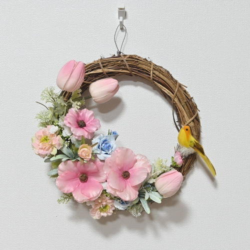 チューリップのリース/造花 春 花 フラワーリース プレゼント チューリップのリース/造花 春 花 フラワーリース プレゼント