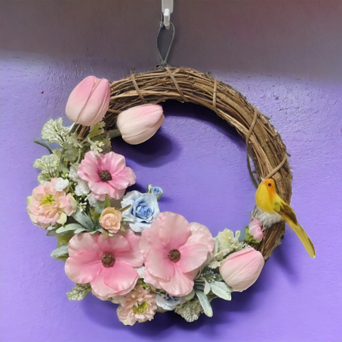 チューリップのリース／造花 春 花 フラワーリース プレゼント