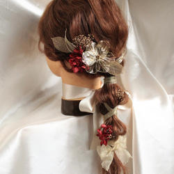 【使い方いろいろ!】ワインレッド×ゴールド　アメリカンフラワー　ヘッドドレス　結婚式髪飾り　成人式　和装　洋装　卒業式 2枚目の画像