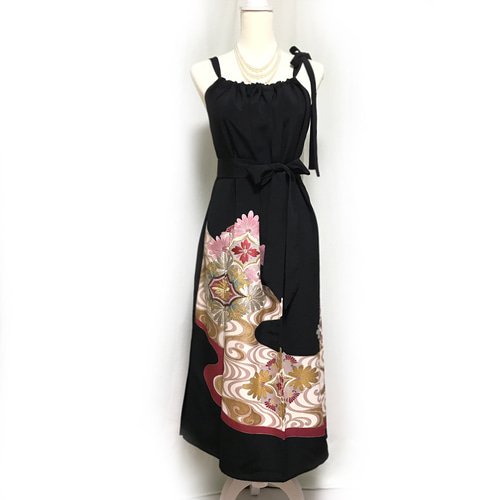 結婚式に！着物リメイク正絹留袖ドレスロングワンピースボレロ付(Cタイプ)