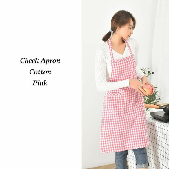 おしゃれエプロン 首掛けエプロン かわいい ポケット ギンガムチェック