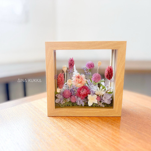 新作>[ガラスフレームアレンジ]ラベンダーピンクガーデン