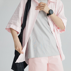 シンプルな甘カジスタイルを楽しむ 5分袖リネンシャツ ピンク 2枚目の画像