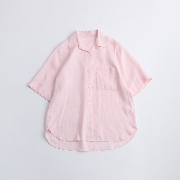 シンプルな甘カジスタイルを楽しむ 5分袖リネンシャツ ピンク 5枚目の画像