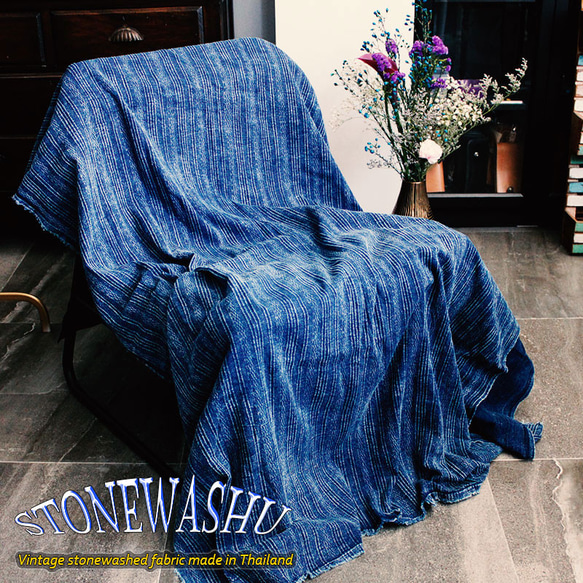 ストーンウォッシュ　生地販売　織物　手芸　綿素材　藍染め　ハンドメイド　インテリア  stw-d 7枚目の画像