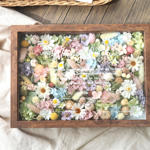 ちな様　　結婚証明書】大人気　ドライフラワー　ゲスト参加型　おしゃれ　紫陽花 楽天市場】結婚証明書 ゲスト参加型 ドライフラワー アクリル