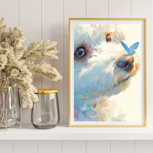 蝶犬戯舞 - トイプードル犬の子犬 No.4】春・蝶・子犬・アートポスター