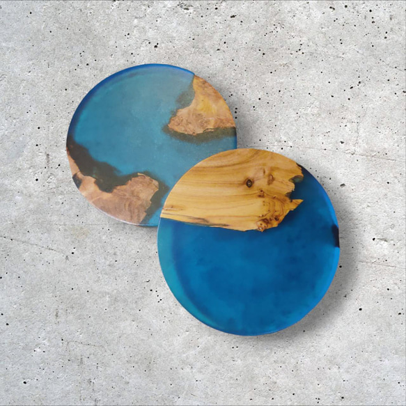 Circled ether＆wood coaster(mat blue) 1枚目の画像