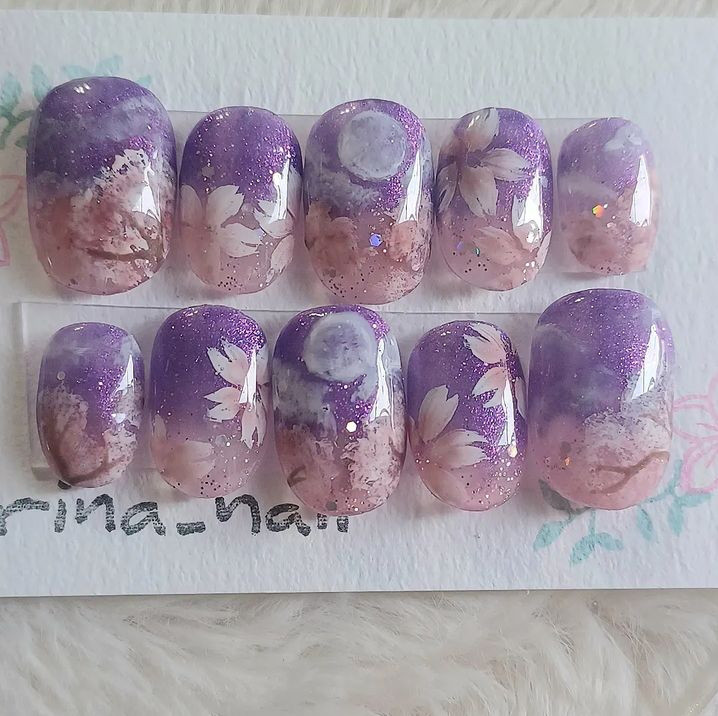 受注製作】 月夜桜 ネイルチップ 現品 No.158 ネイルチップ（つけ爪  
