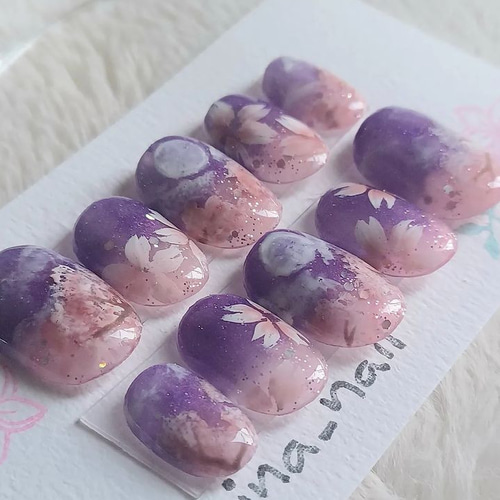 受注製作】 月夜桜 ネイルチップ 現品 No.158 ネイルチップ（つけ爪 