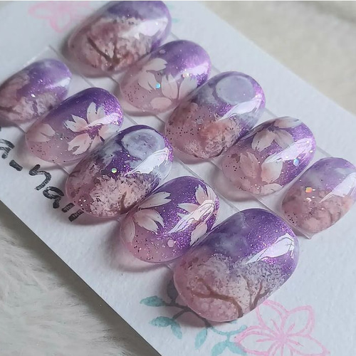 受注製作】 月夜桜 ネイルチップ 現品 No.158 ネイルチップ（つけ爪 