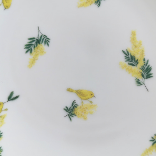 ミモザと小鳥の春風ふんわり19.8cmプレート 鳥 花柄 食器 お皿 ミモザ