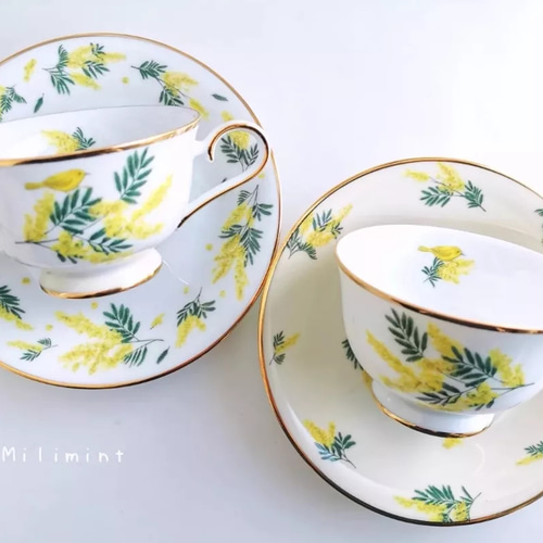 ミモザと小鳥の春風ふんわり19.8cmプレート 鳥 花柄 食器 お皿