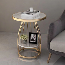 サイドテーブル 2段式 直径55cm ゴールド フレーム おしゃれ かわいい 北欧 コーヒーテーブル ch-1717 3枚目の画像