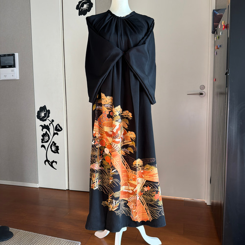 着物リメイク　正絹訪問着　フレアーロングワンピースドレス　裏地付 持込専用】着物リメイクフルオーダー 留袖/振袖/訪問着ワンピース(裏地