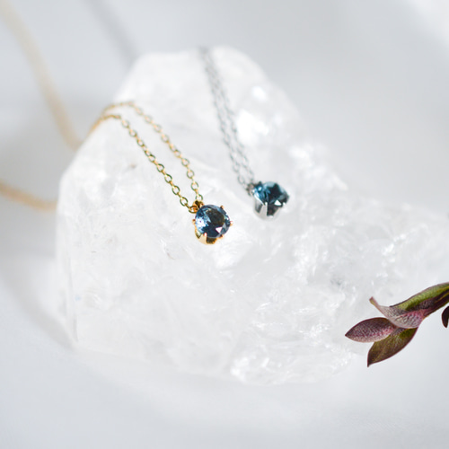 ロンドンブルートパーズのシンプルな一粒ネックレス】5mm/青/天然石