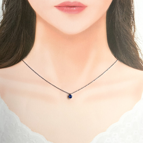 天然石サファイアの一粒ネックレス】青ブルー5mm つけっぱなしOK 